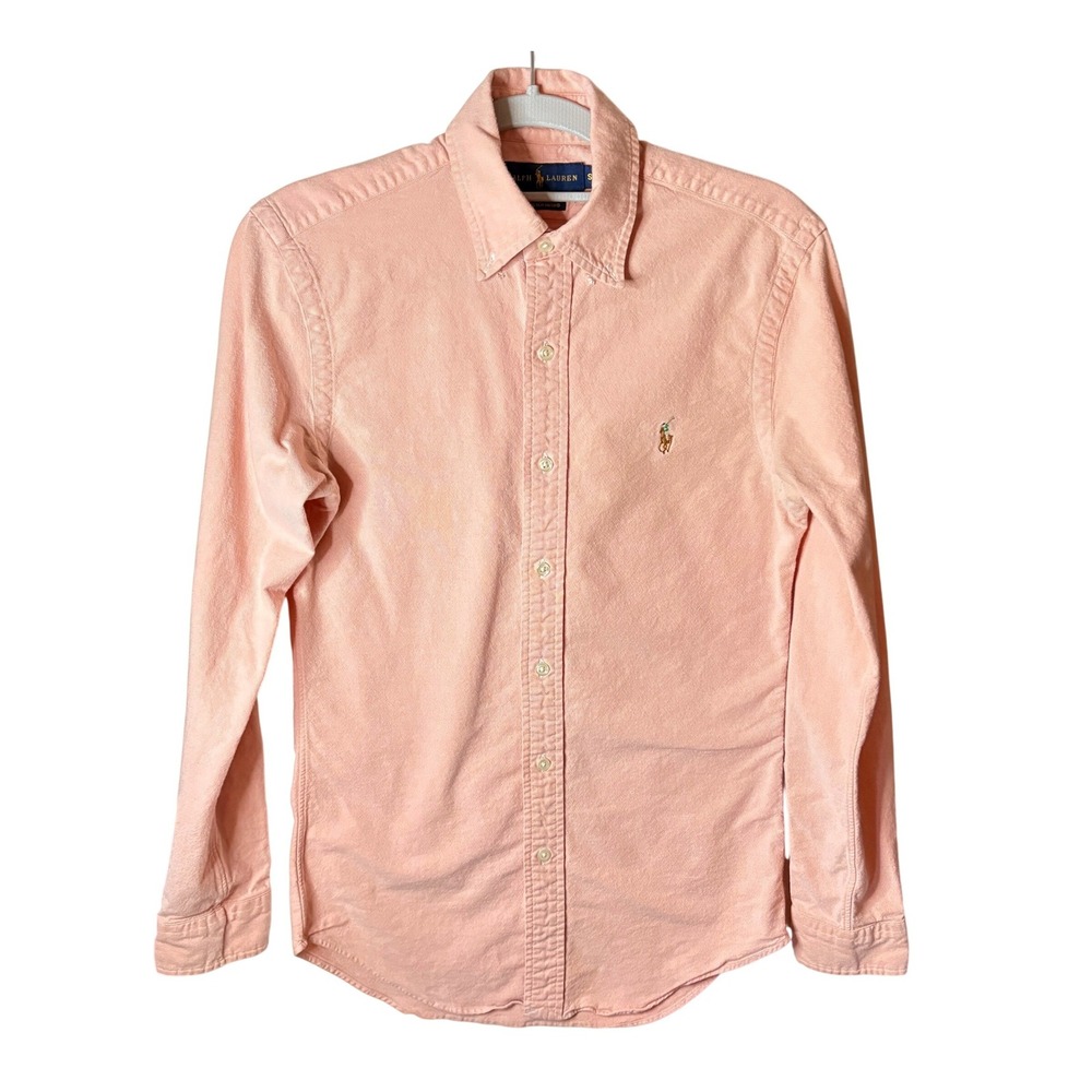 VTG Polo Ralph Lauren Oxford Shirt Mens S Peach Slim Fit Stretch Button Down